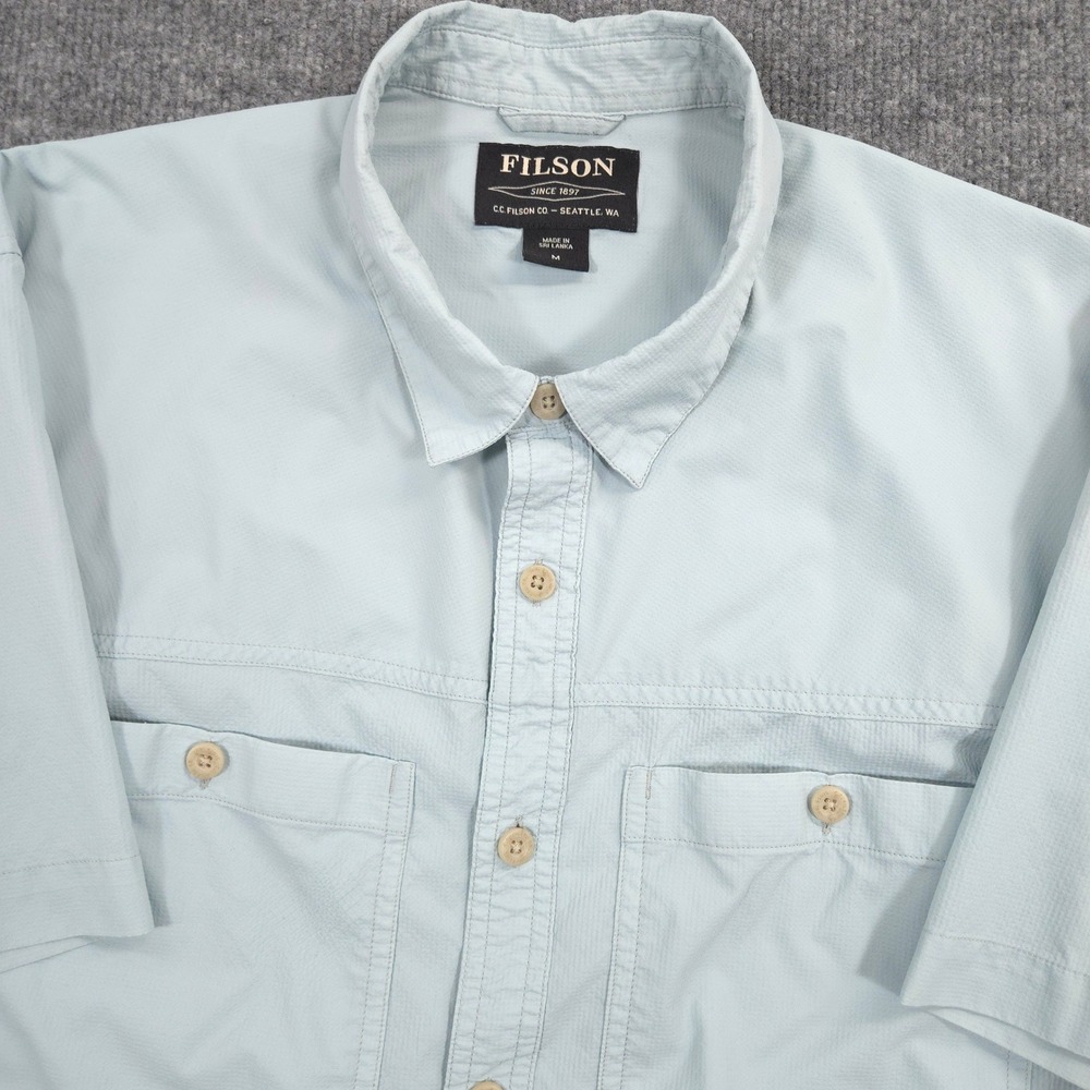 Filson Alagnak‎ Shirt Mens M Gulf Blue Peformance Outdoor Hiking Fishing Trail